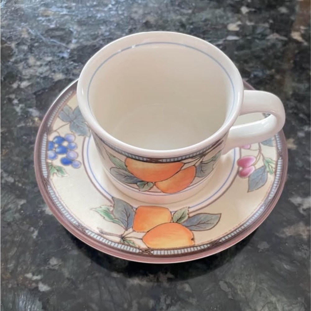 Mikasa Fruit Design Cup and Saucer Set - White and Orange